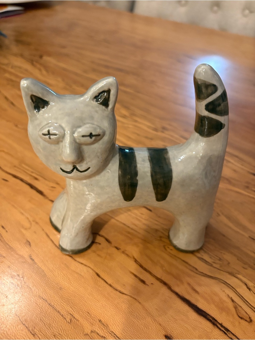 Bujno Pottery 2005 Handmade Ceramic Cat Figurine – Striped Cat – Adamstown PA